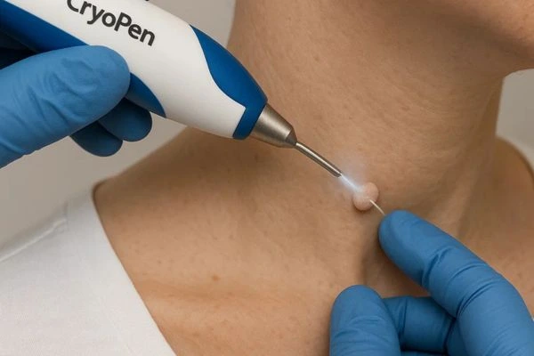 Person receiving cryotherapy Bognor Regis for skin tag removal