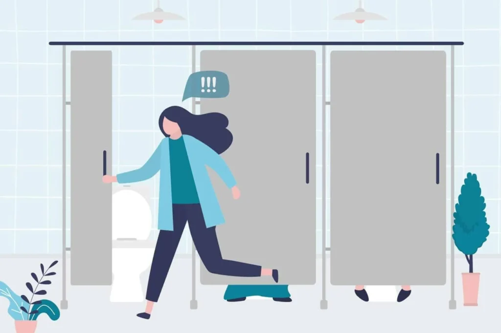 graphic of Urine incontinence Bognor Regis woman running to the toilet.