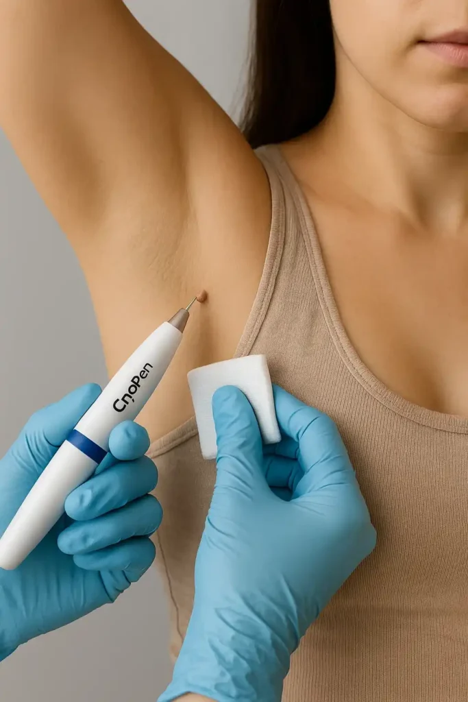 woman having cryopen to remove underarm skin tags Bognor Regis
